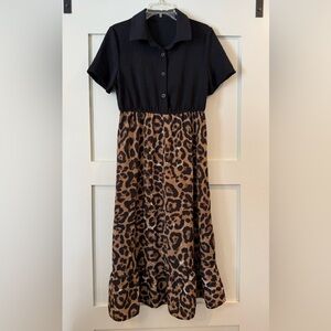 Stylish Black and Brown Leopard Print Women’s Dress